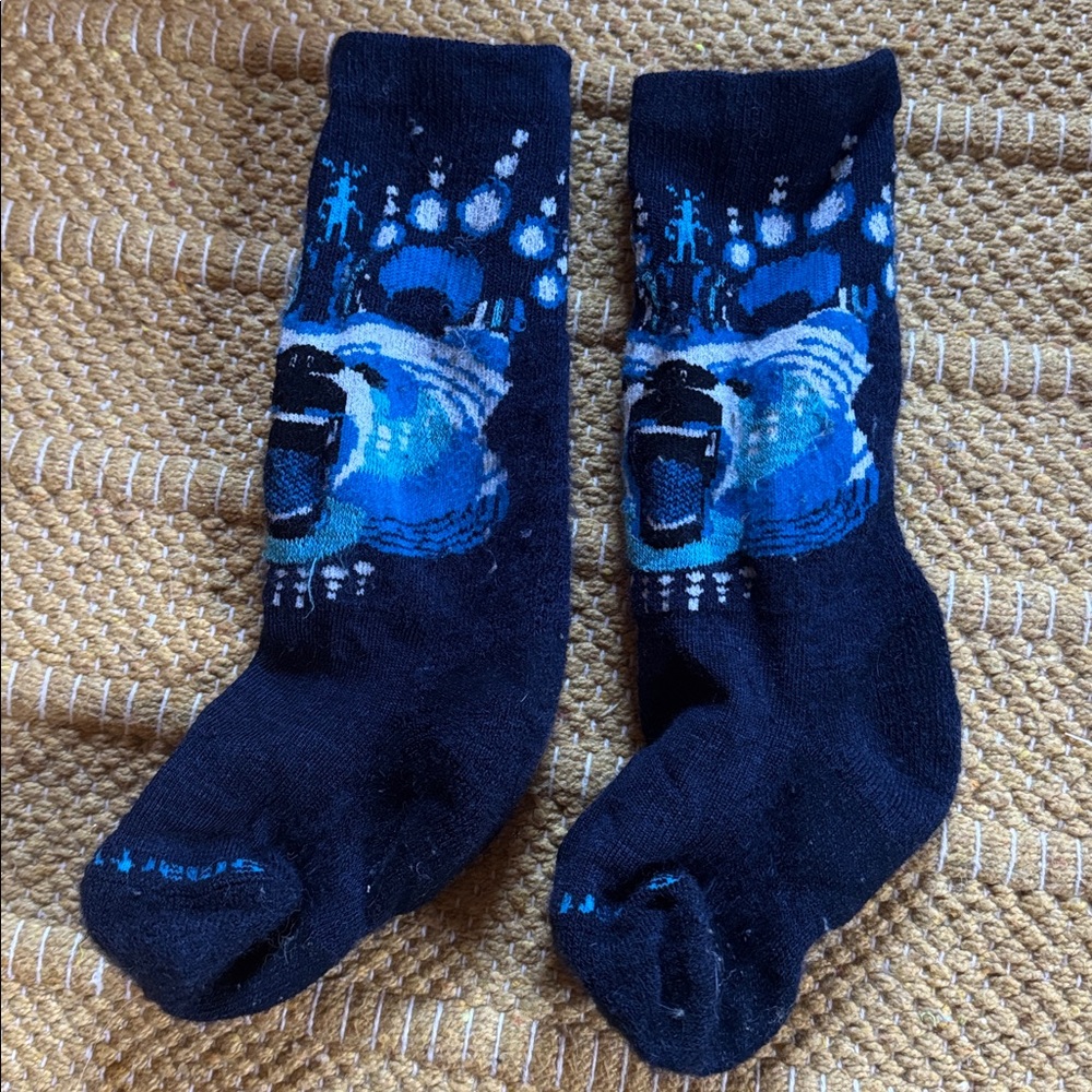 Smartwool KIDS socks full cushion blue Bear design merino wool little kid small